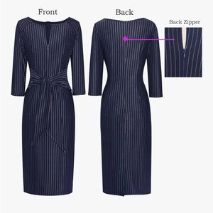 Chic Navy Pinstripe Long Sleeve Dress